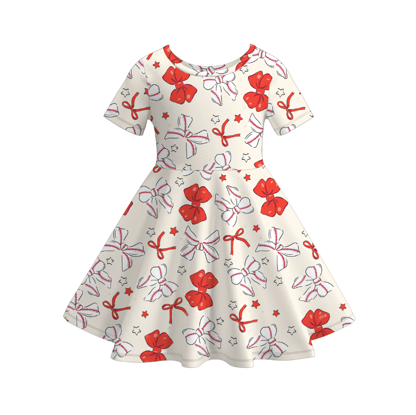 （Pre Order）Girls Spring and Summer Baseball Print Dress