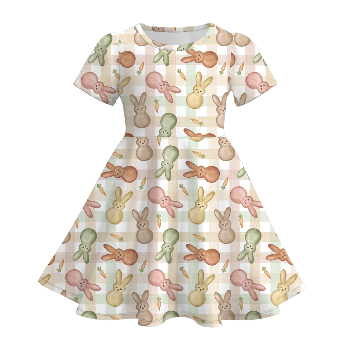 （Pre Order）Girls Spring and Summer Chick＆Easter Bunny Print Dress