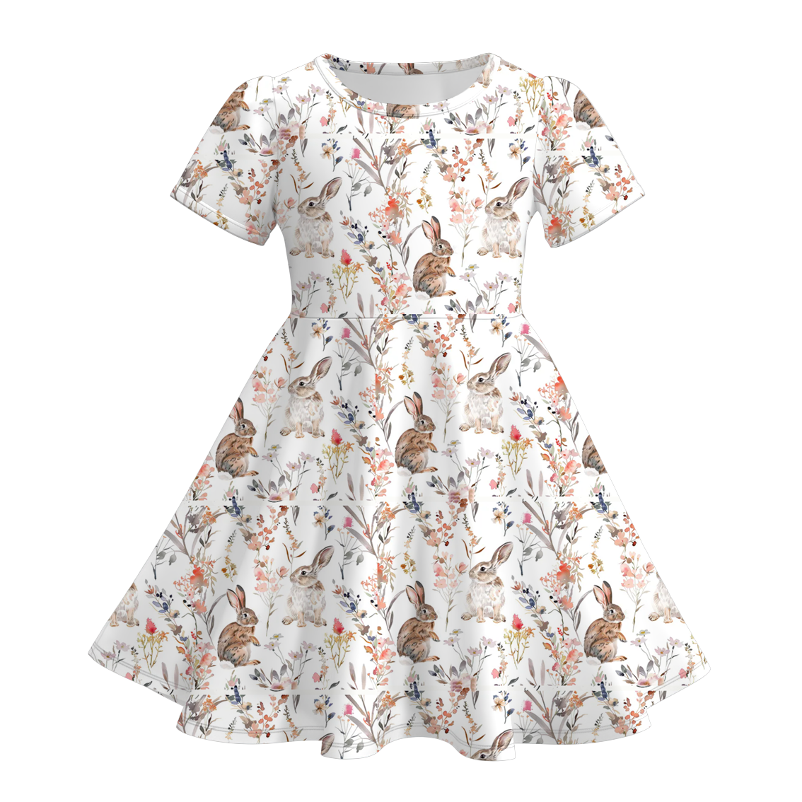 （Pre Order）Girls Spring and Summer Chick＆Easter Bunny Print Dress