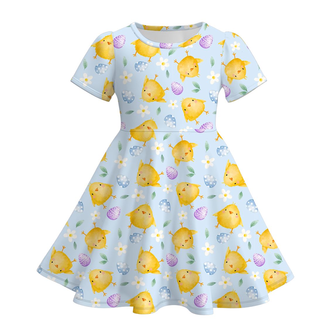 （Pre Order）Girls Spring and Summer Chick＆Easter Bunny Print Dress