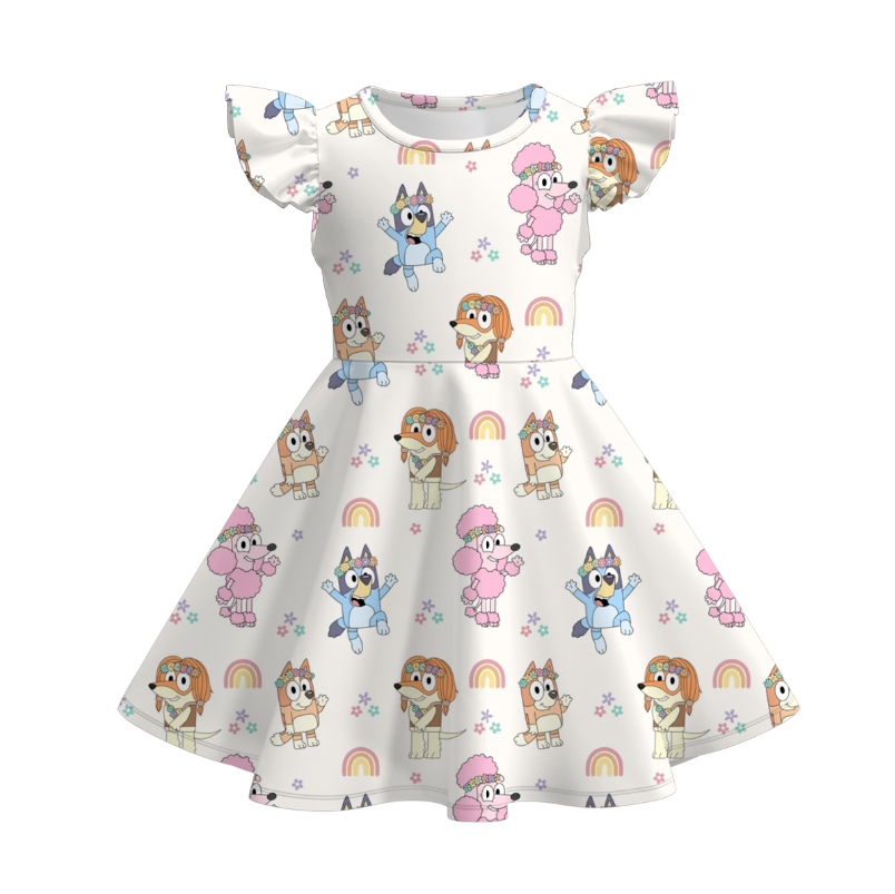 （Pre Order）Girls Spring and Summer Cartoon Print Flying Sleeves Dress