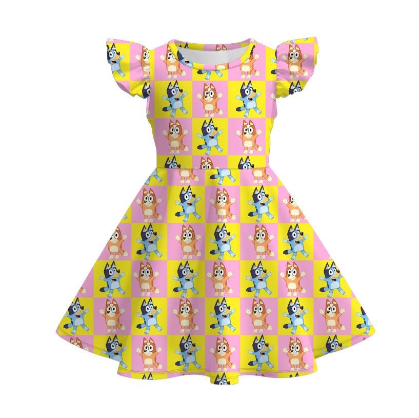 （Pre Order）Girls Spring and Summer Cartoon Print Flying Sleeves Dress