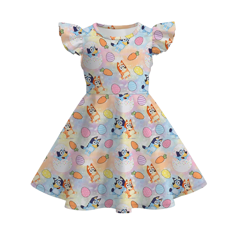 （Pre Order）Girls Spring and Summer Cartoon Print Flying Sleeves Dress