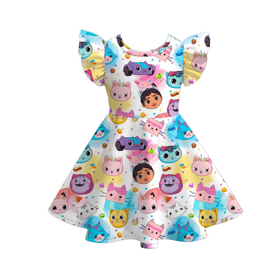 （Pre Order）Girls Spring and Summer Cartoon Character Print Dress