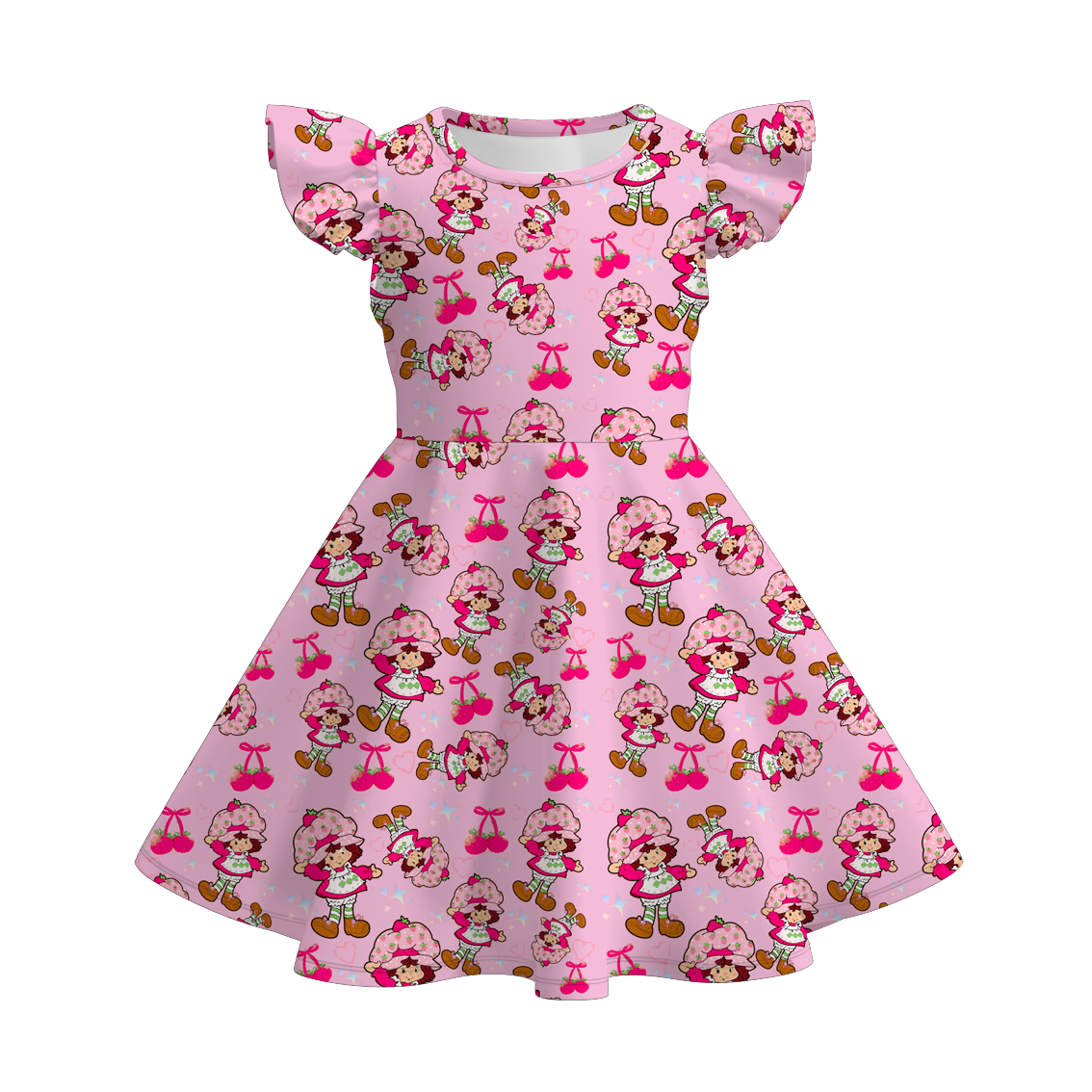 （Pre Order）Girls Spring and Summer Strawberry Print Flying Sleeves Dress