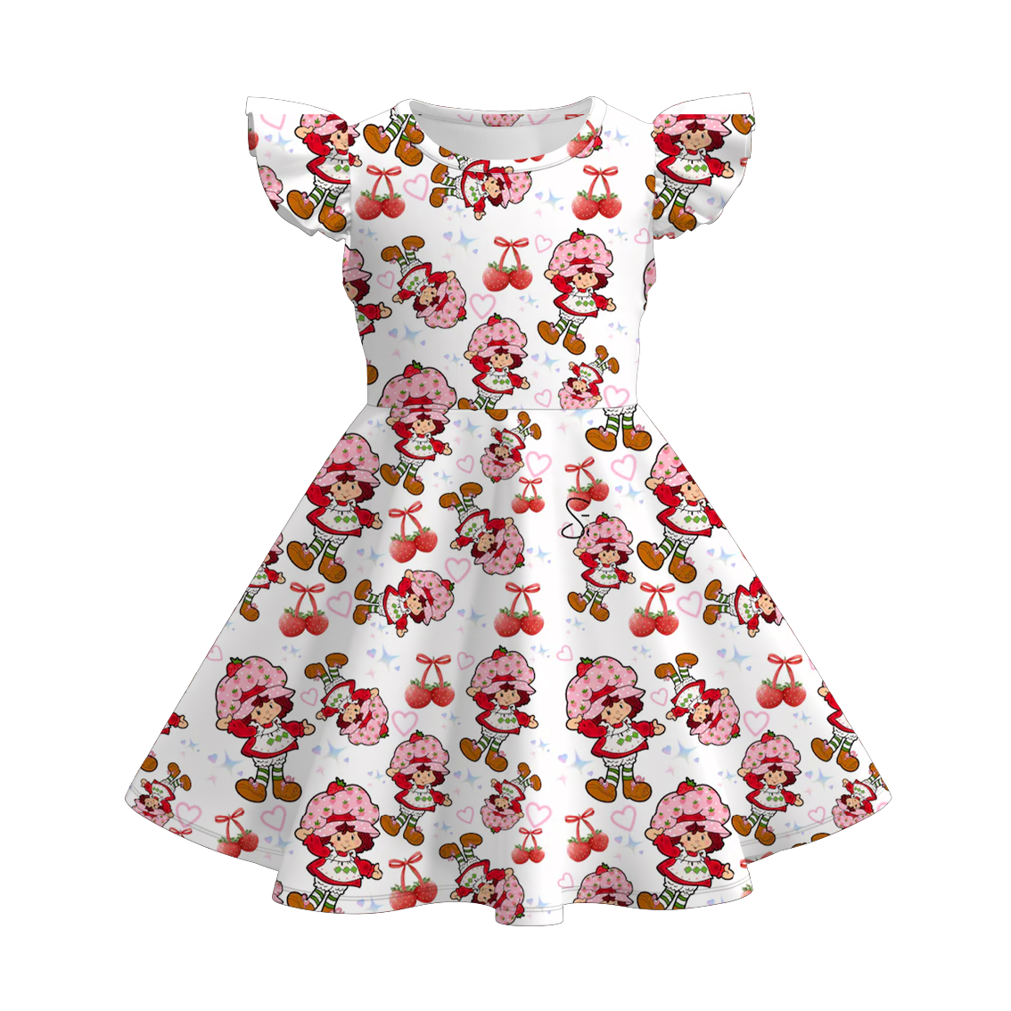 （Pre Order）Girls Spring and Summer Strawberry Print Flying Sleeves Dress