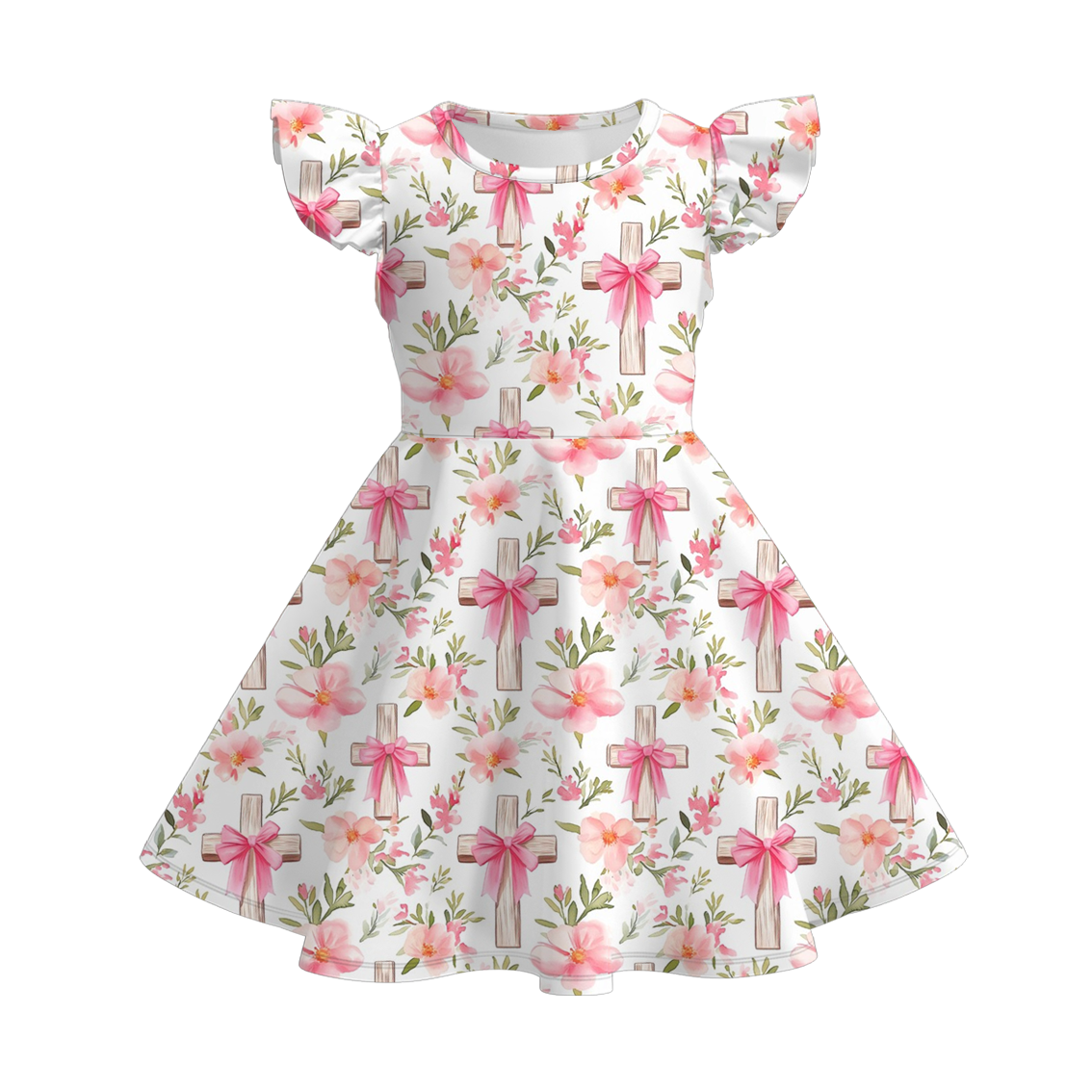 （Pre Order）Girls Easter Bunny Print Flying Sleeves Dress