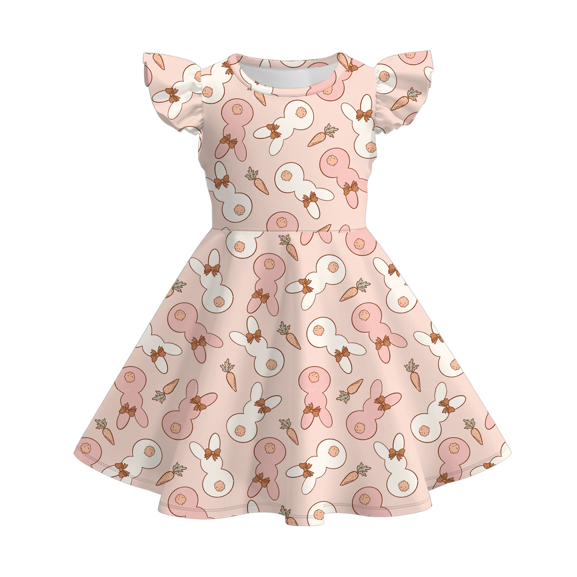 （Pre Order）Girls Easter Bunny Print Flying Sleeves Dress