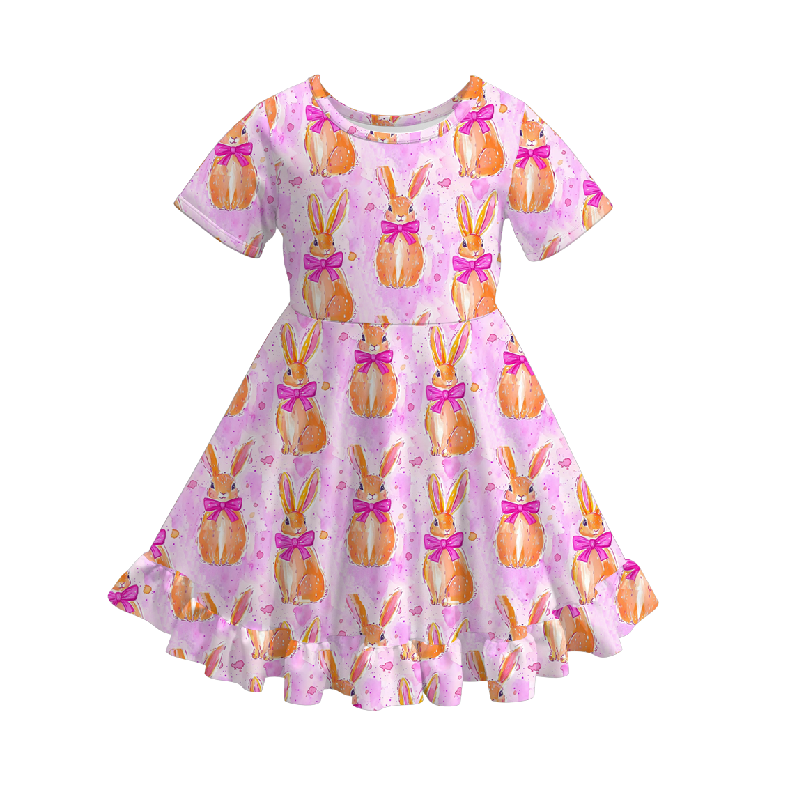 （Pre Order）Girls Easter Bunny Print Lace Dress