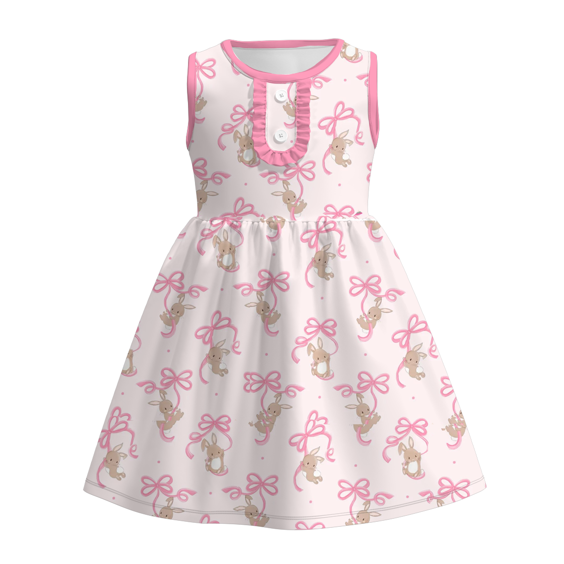 （Pre Order）Girls Easter Bunny Print Sleeveless Dress