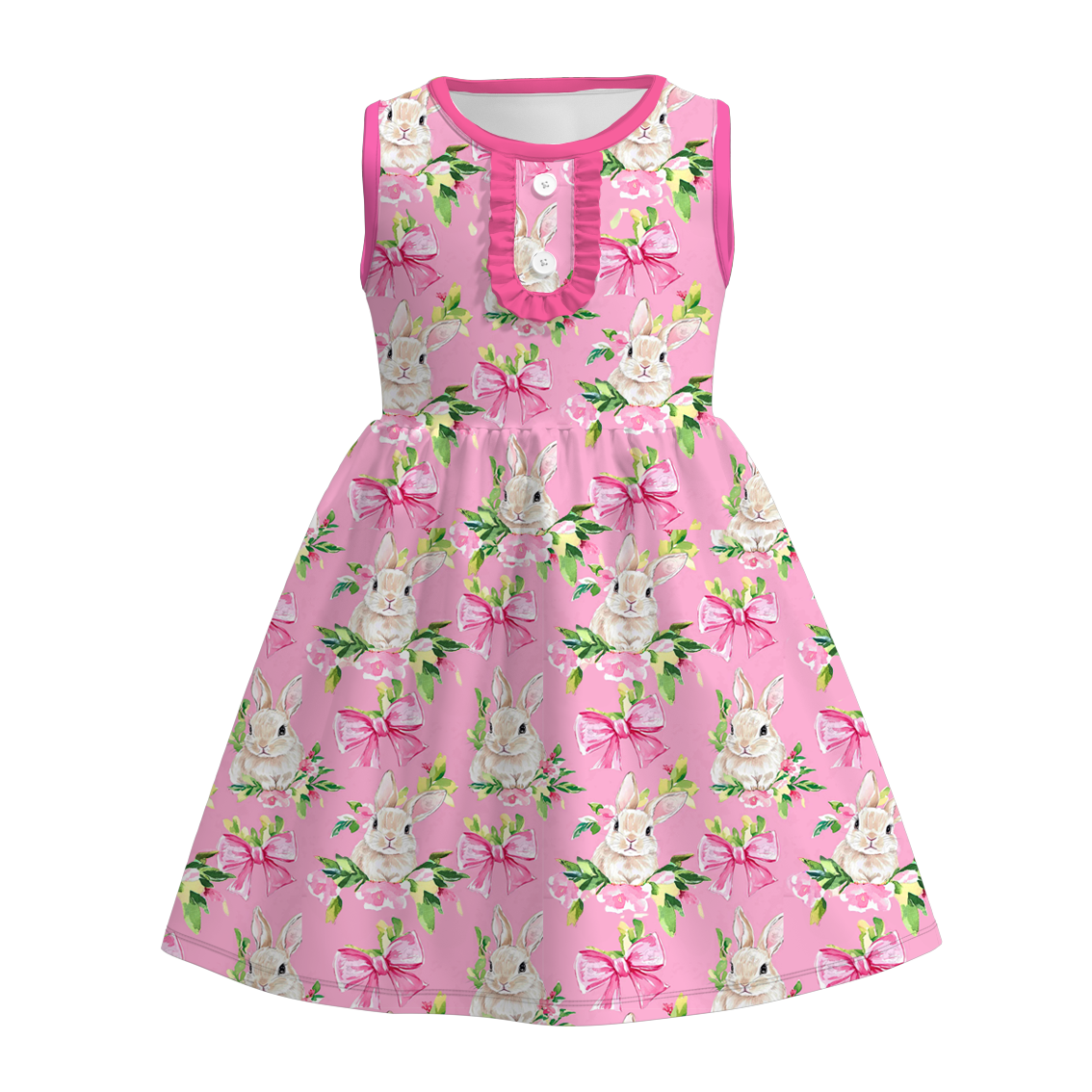 （Pre Order）Girls Easter Bunny Print Sleeveless Dress