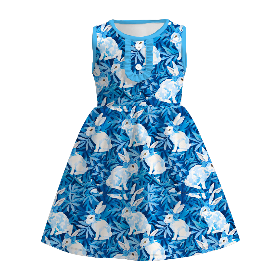 （Pre Order）Girls Easter Bunny Print Sleeveless Dress