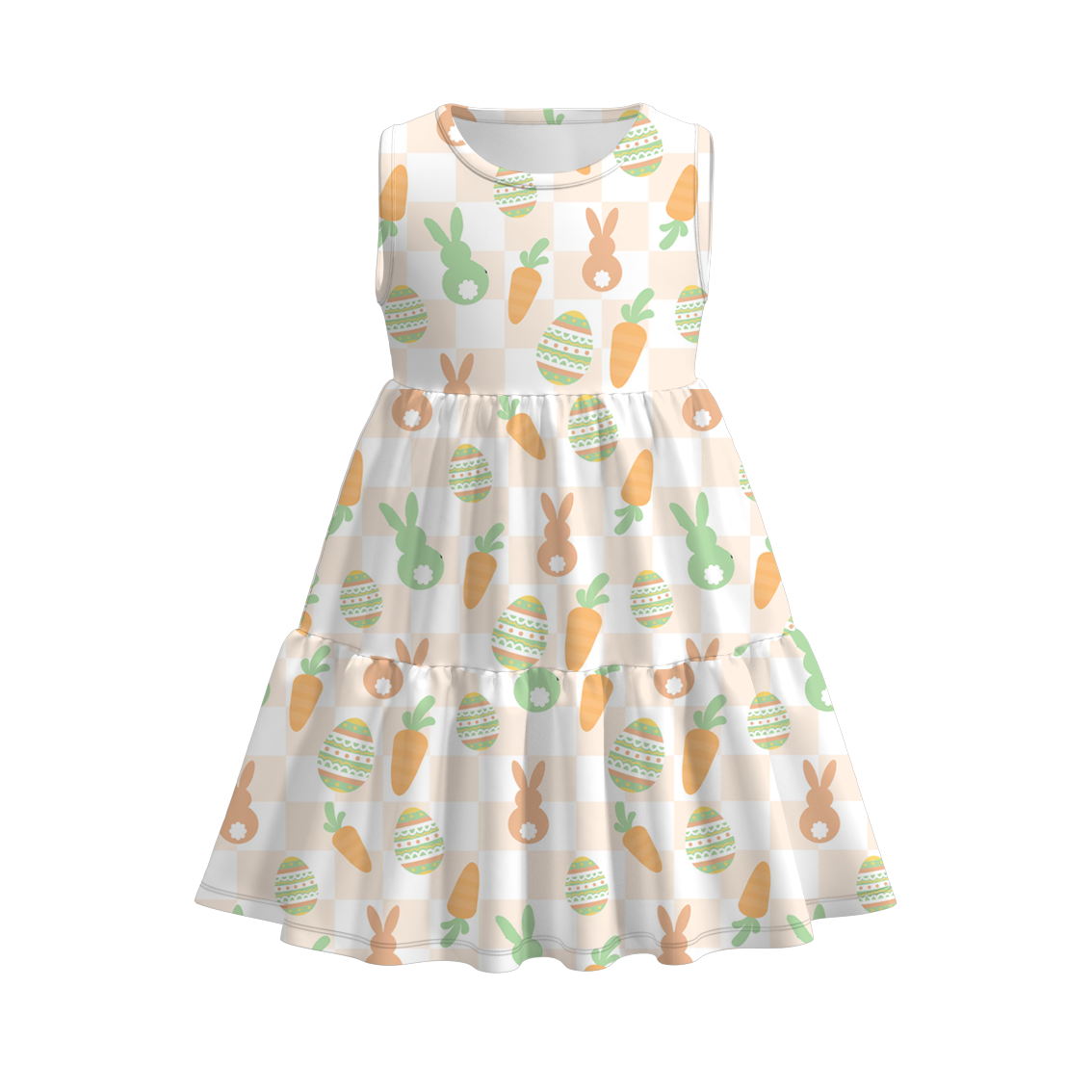 （Pre Order）Girls Easter Bunny Print Pleated Sleeveless Dress