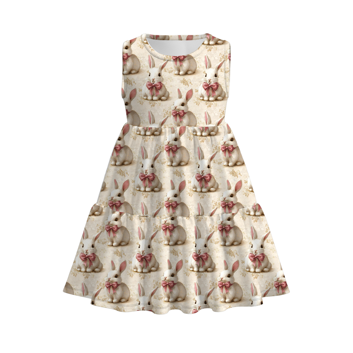 （Pre Order）Girls Easter Bunny Print Pleated Sleeveless Dress