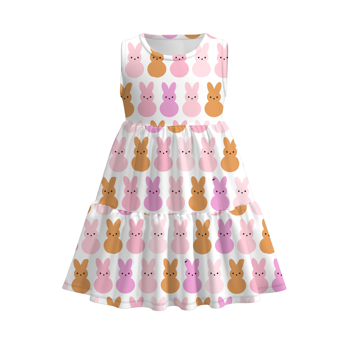 （Pre Order）Girls Easter Bunny Print Pleated Sleeveless Dress