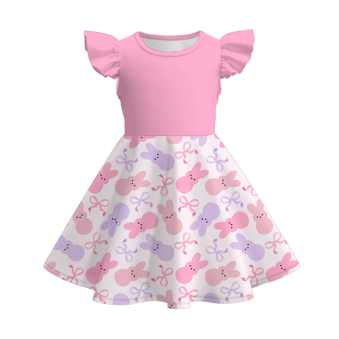 （Pre Order）Girls Easter Bunny Print Flying Sleeves Dress