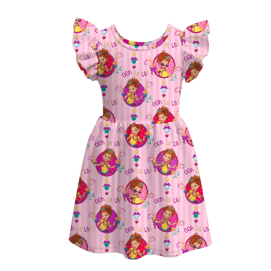 （Pre Order）Girls Spring and Summer Cartoon Character Print Flying Sleeves Dress