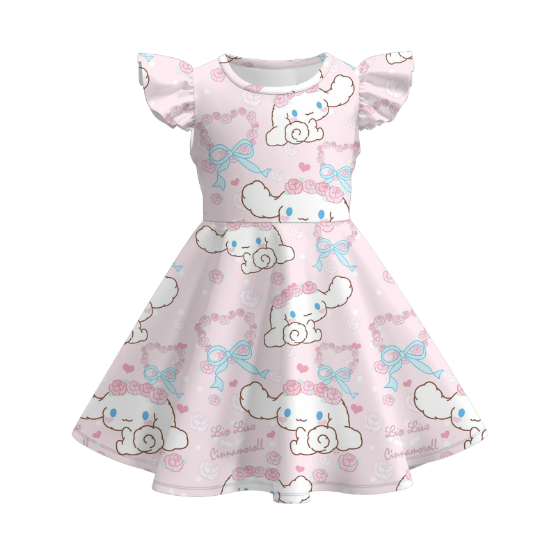 （Pre Order）Girls Spring and Summer Cartoon Print Flying Sleeves Dress