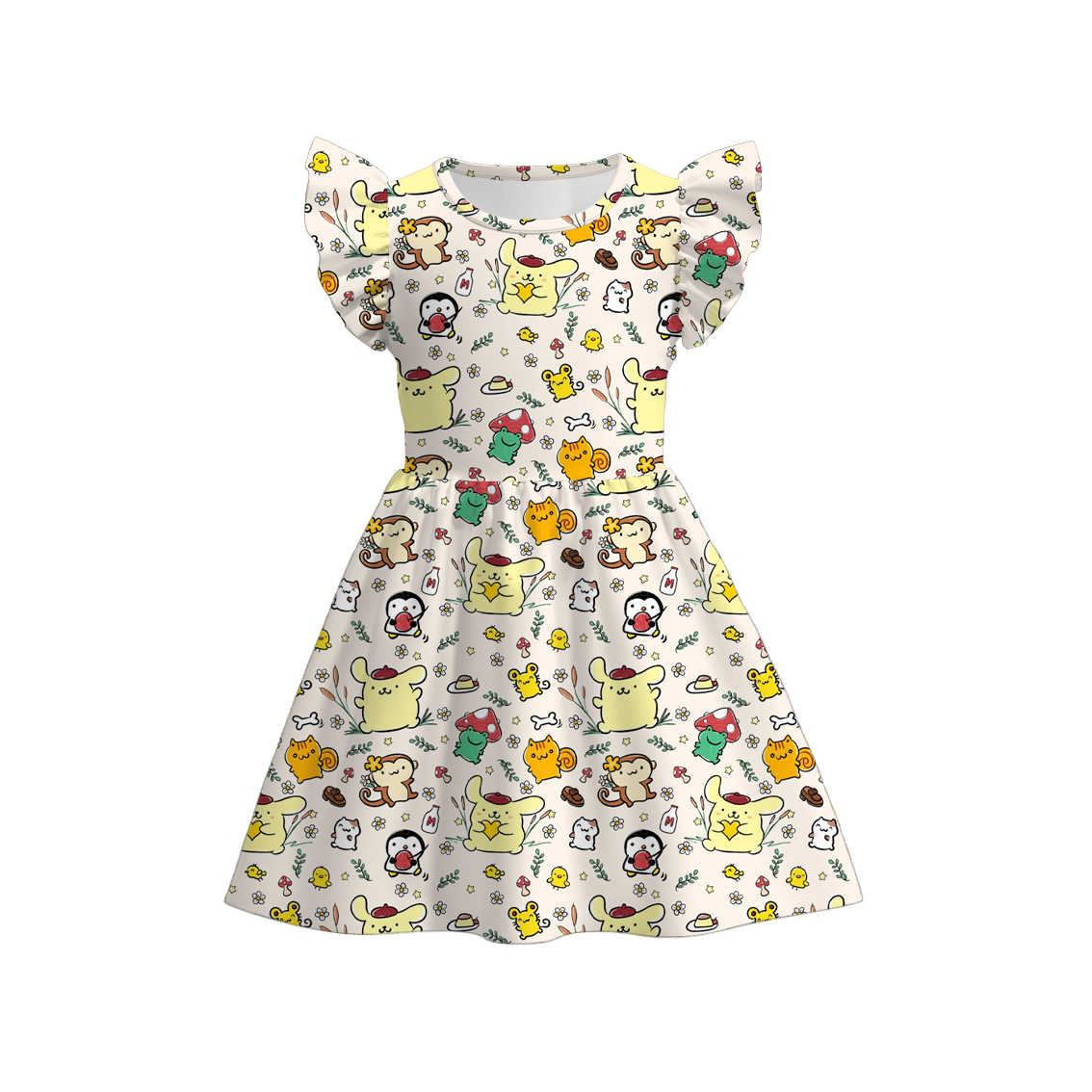 （Pre Order）Girls Spring and Summer Cartoon Print Flying Sleeves Dress