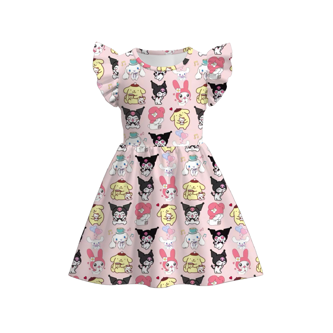 （Pre Order）Girls Spring and Summer Cartoon Print Flying Sleeves Dress