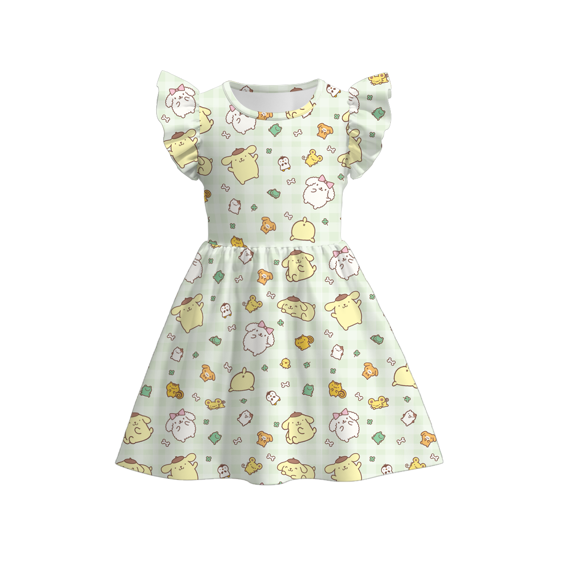 （Pre Order）Girls Spring and Summer Cartoon Print Flying Sleeves Dress