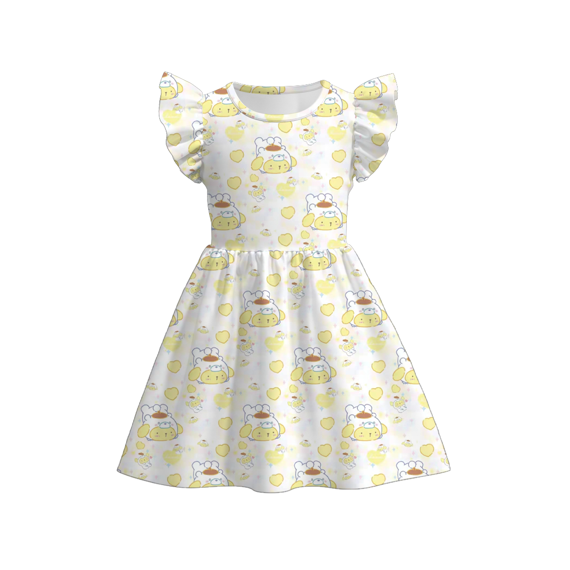 （Pre Order）Girls Spring and Summer Cartoon Print Flying Sleeves Dress