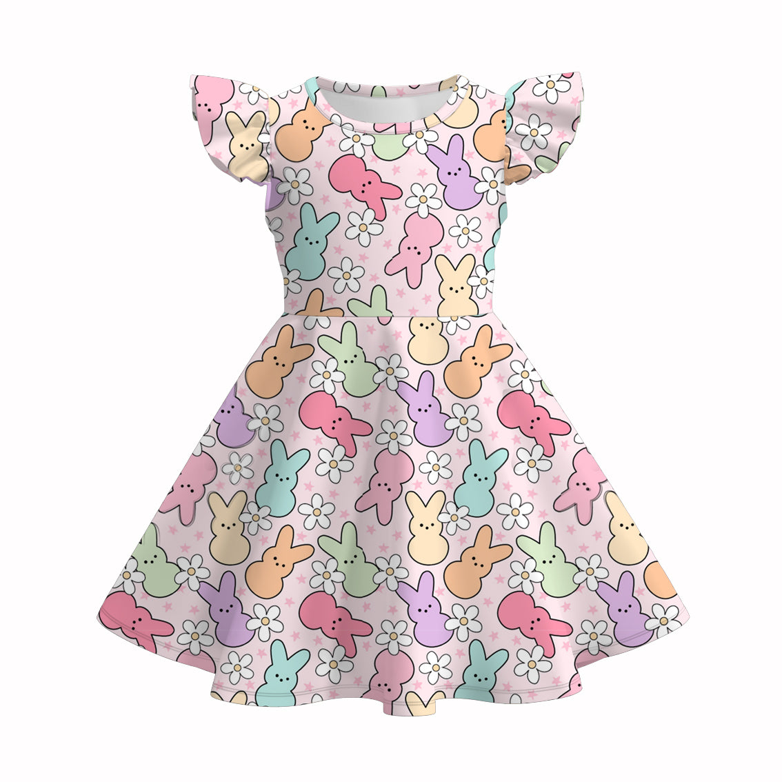 （Pre Order）Girls Easter Bunny Print Flying Sleeves Dress