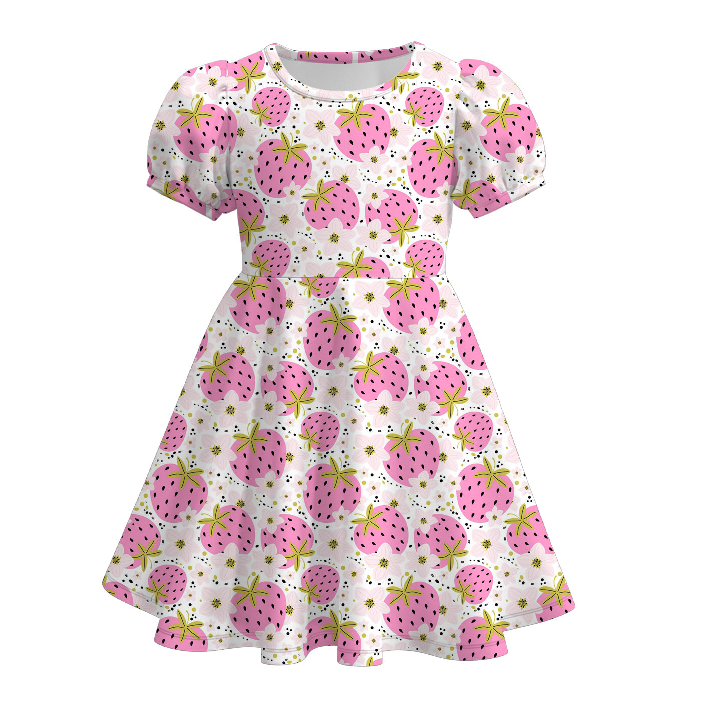 （Pre Order）Girls Spring and Summer Strawberry＆Cartoon Print Dress