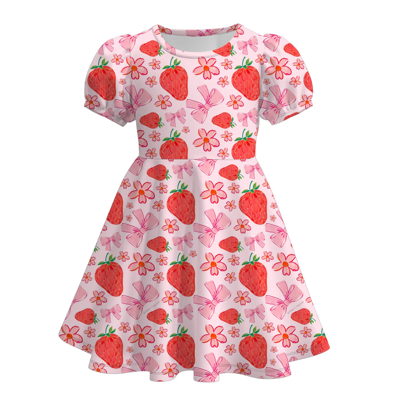 （Pre Order）Girls Spring and Summer Strawberry＆Cartoon Print Dress