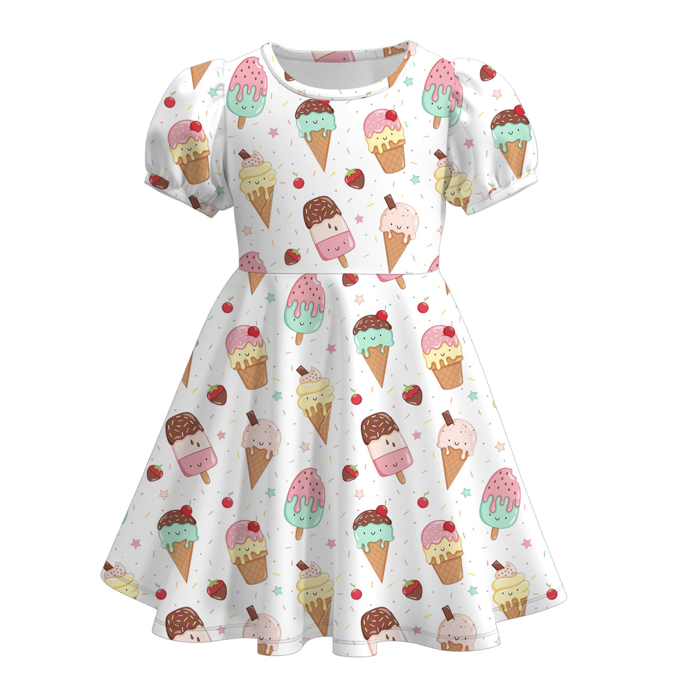 （Pre Order）Girls Spring and Summer Strawberry＆Cartoon Print Dress