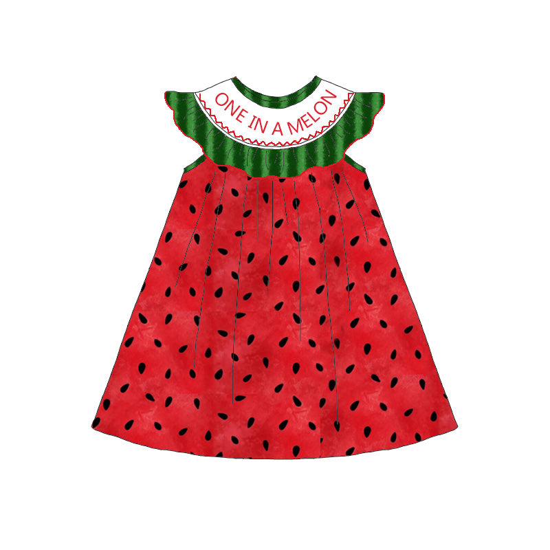 （Pre Order）Sisters Spring and Summer Watermelon Embroidery Smocked Dress＆Romper