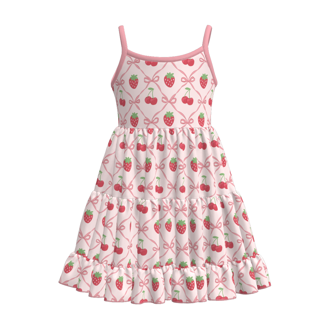 （Pre Order）Girls Spring and Summer Cherry Print Slip Dress