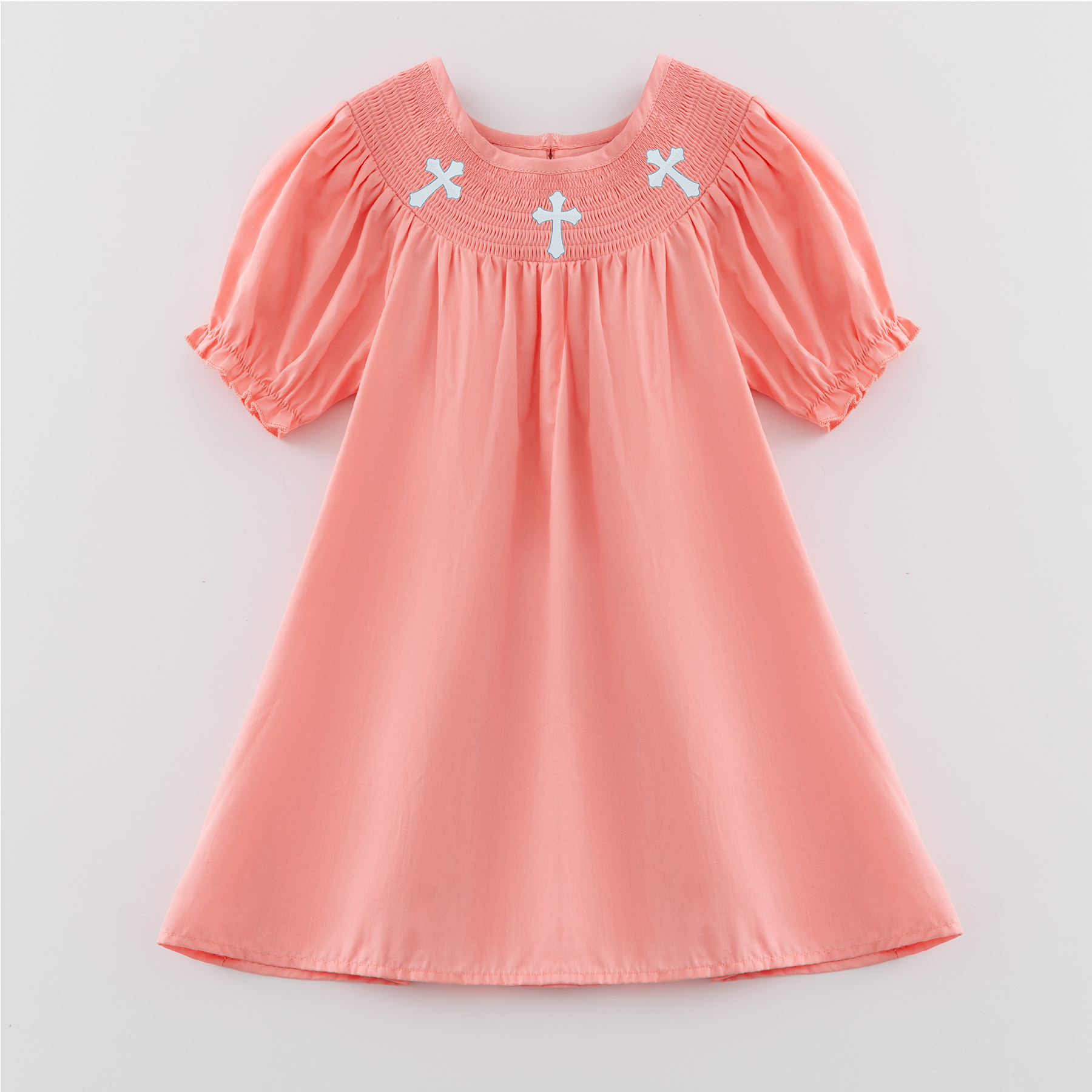 （Pre Order）Sisters Spring and Summer Cross Embroidery Smocked Dress and Romper