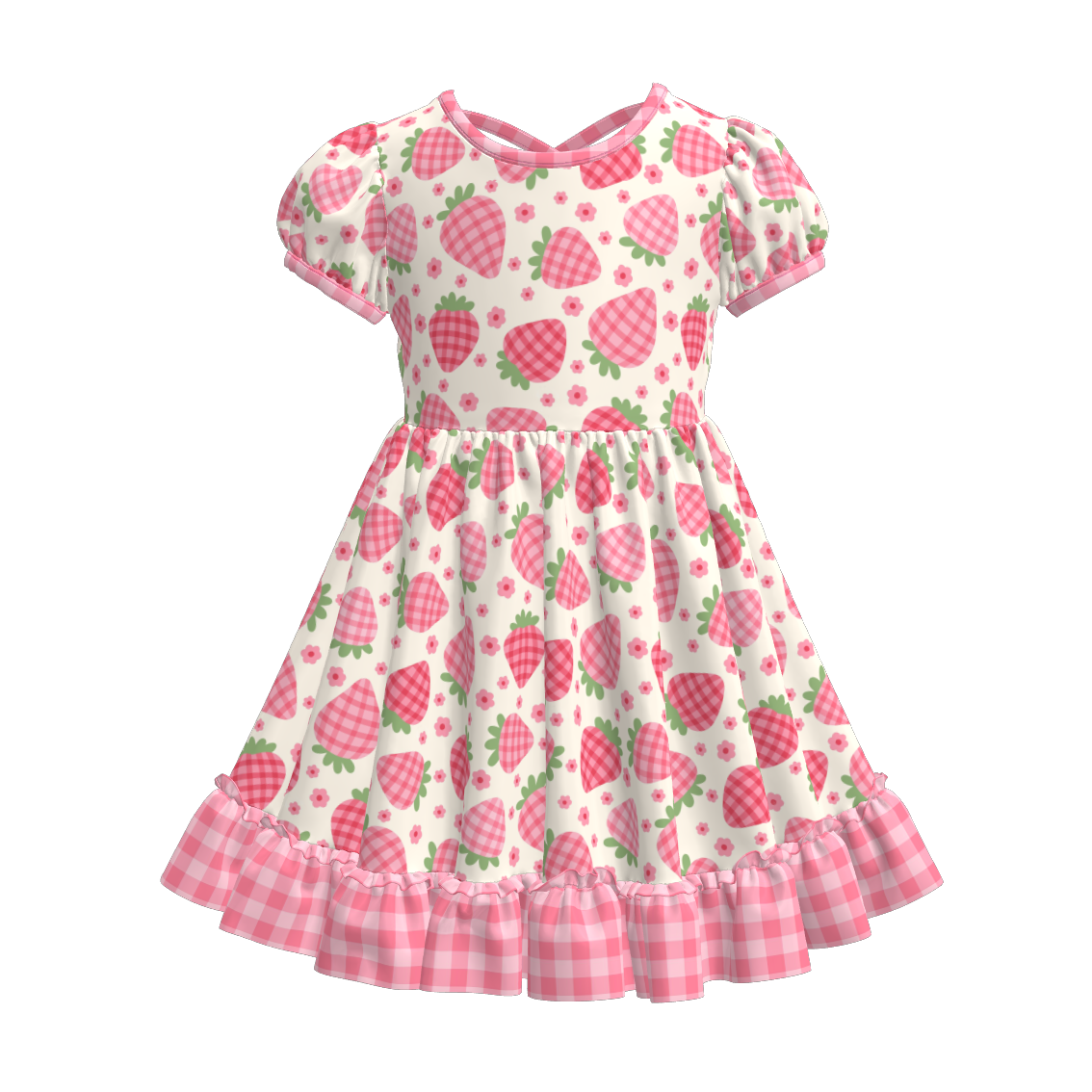 （Pre Order）Girls Spring and Summer Fruit＆Bow Print Dress