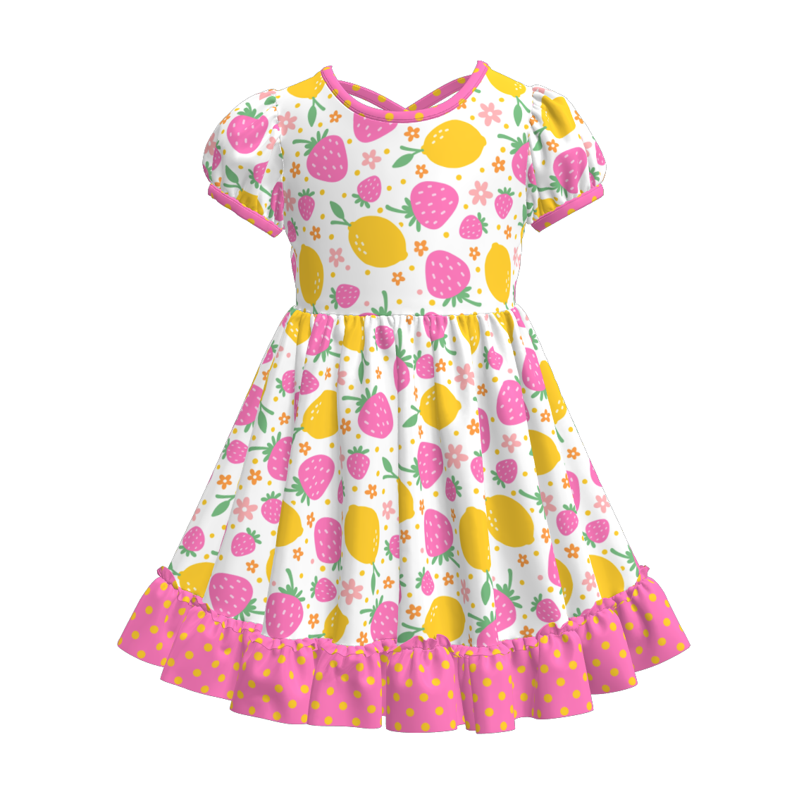 （Pre Order）Girls Spring and Summer Fruit＆Bow Print Dress