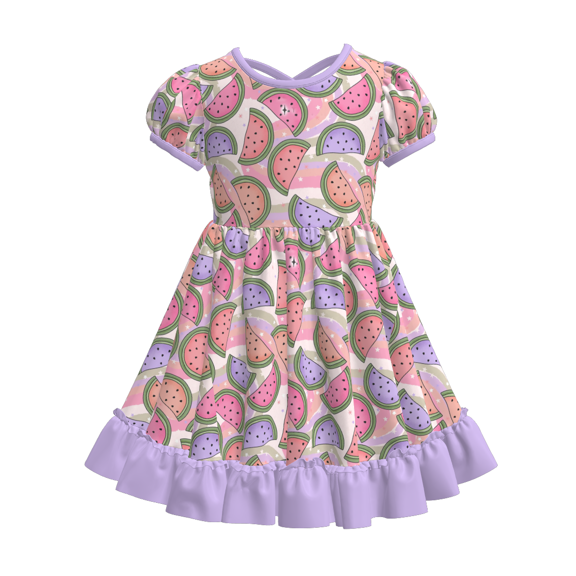 （Pre Order）Girls Spring and Summer Fruit＆Bow Print Dress