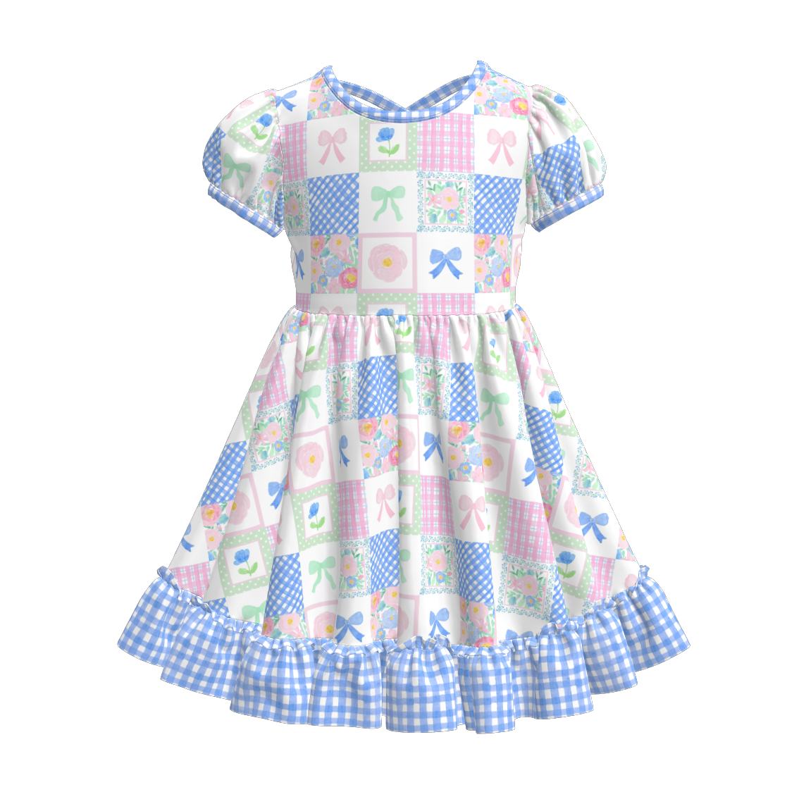 （Pre Order）Girls Spring and Summer Fruit＆Bow Print Dress