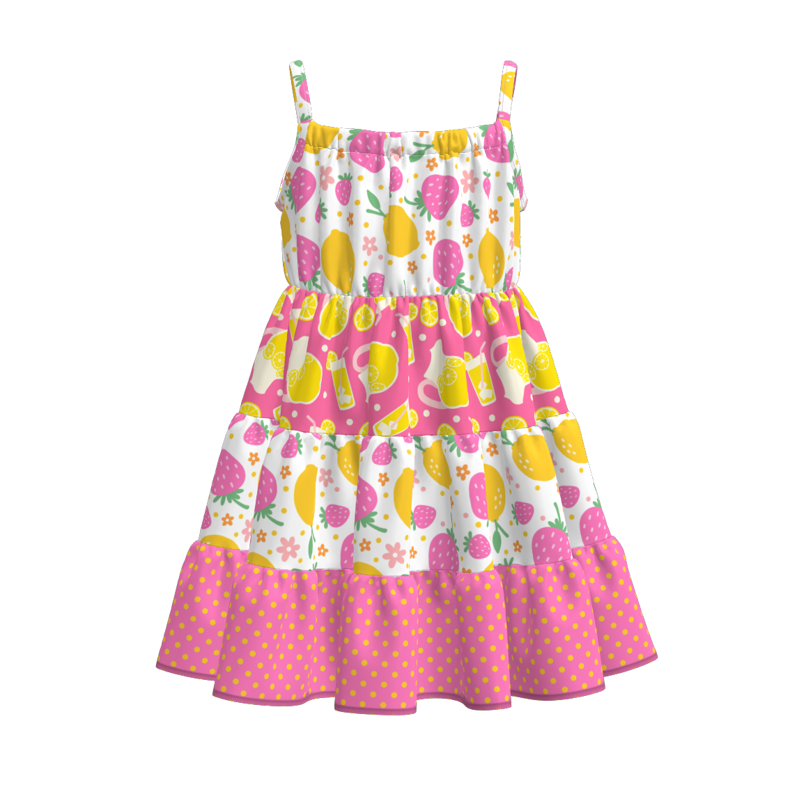 （Pre Order）Girls Spring and Summer Fruit＆Bow Print Slip Dress