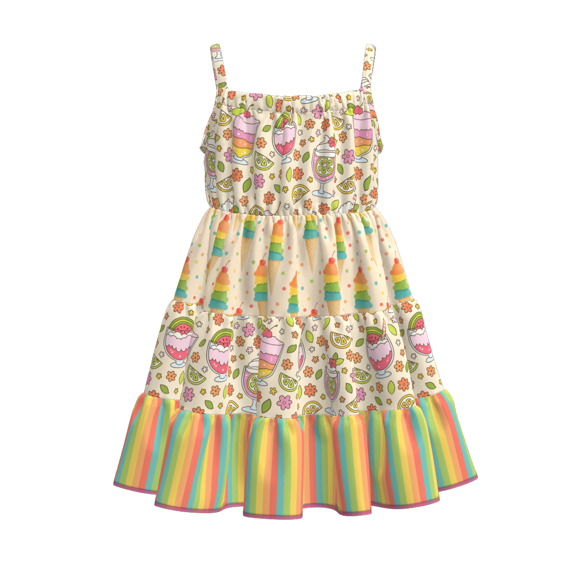 （Pre Order）Girls Spring and Summer Fruit＆Bow Print Slip Dress