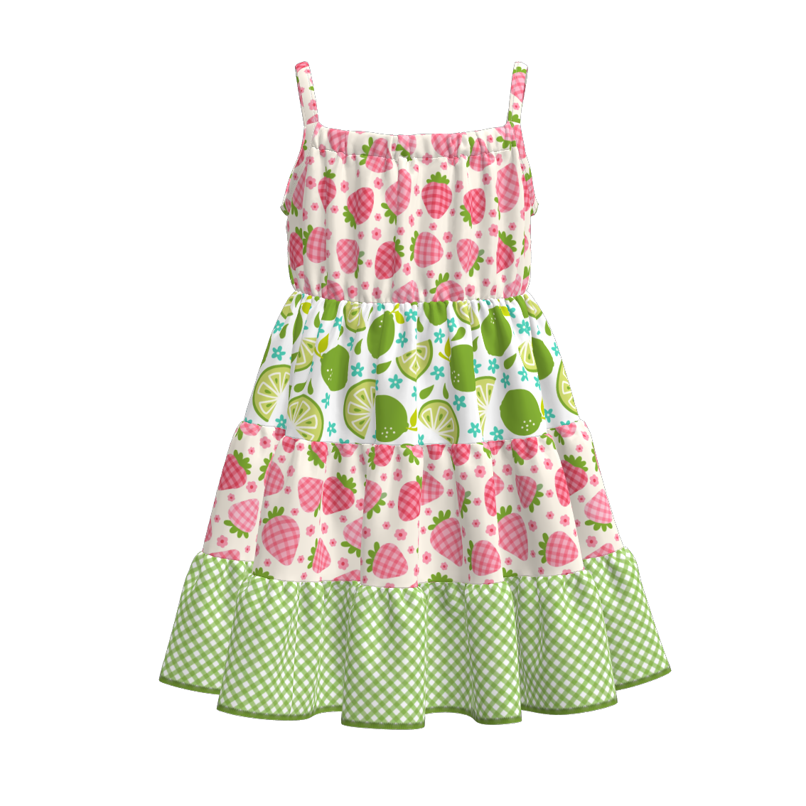 （Pre Order）Girls Spring and Summer Fruit＆Bow Print Slip Dress