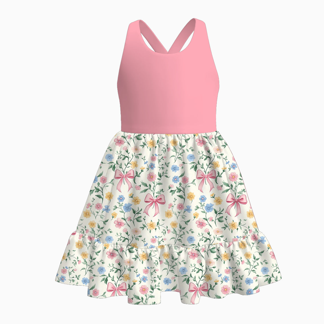 （Pre Order）Sisters Spring and Summer Bow Print Dress,Romper and Set