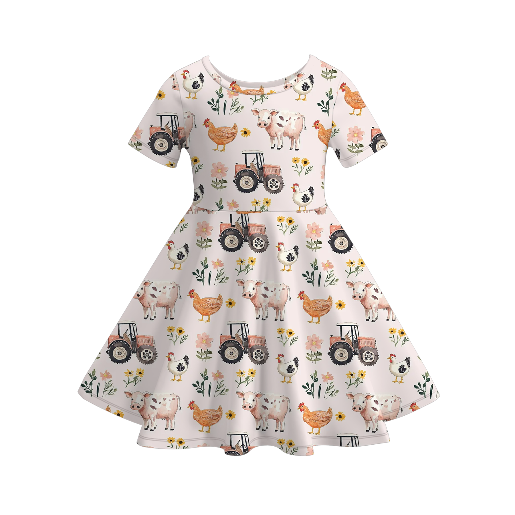 （Pre Order）Girls Spring and Summer Farm Print Dress,Shorts and Jumpsuit