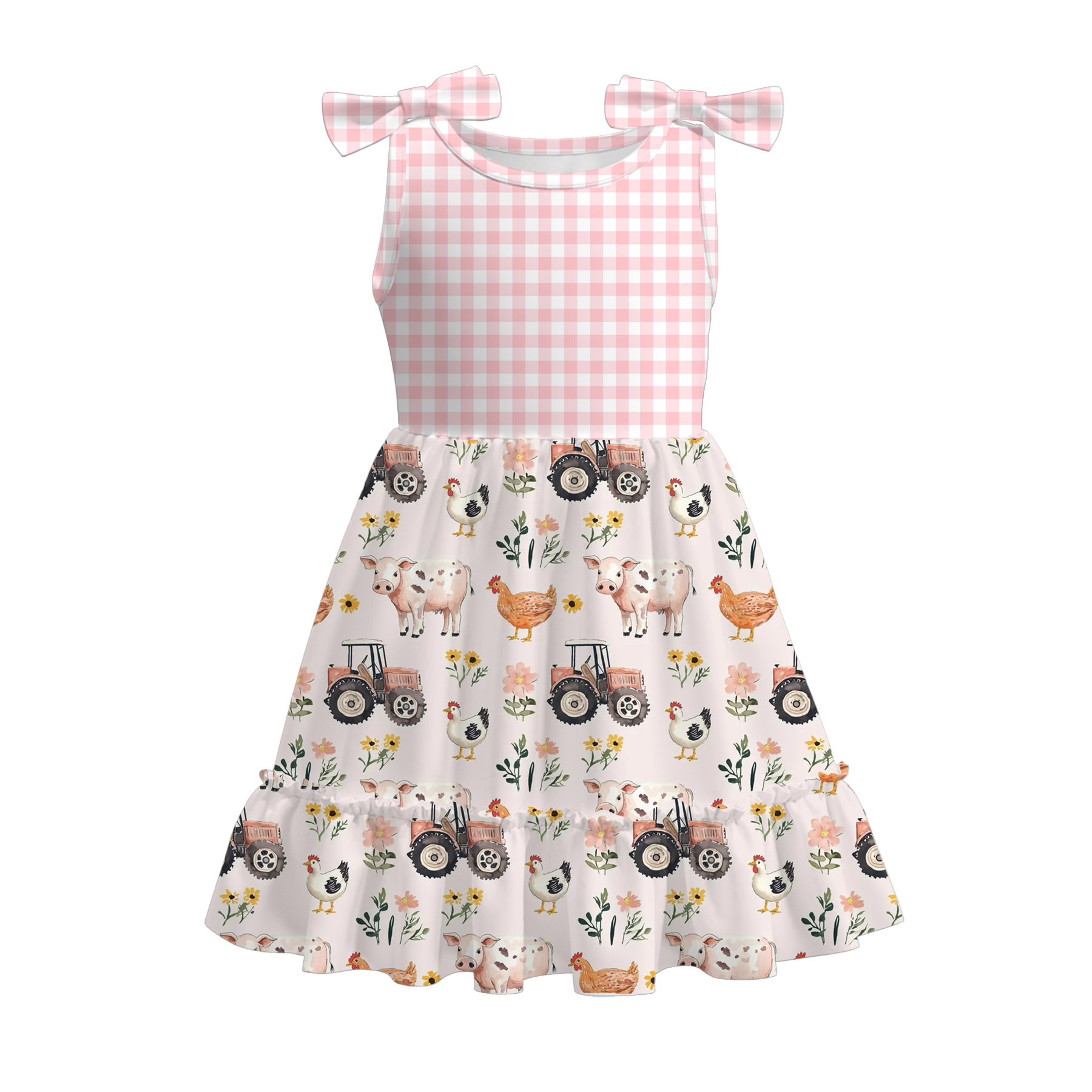 （Pre Order）Girls Spring and Summer Farm Print Dress,Shorts and Jumpsuit