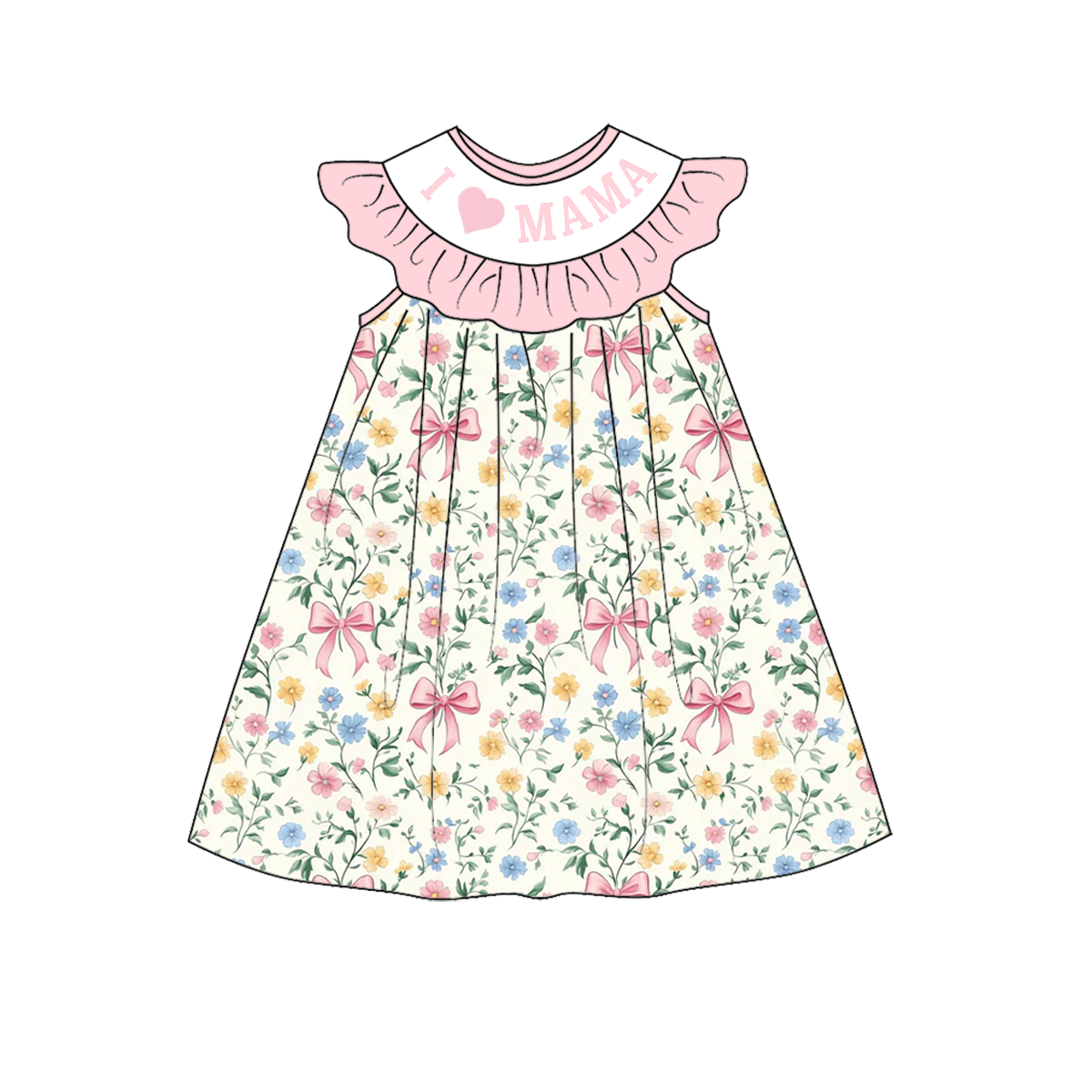 （Pre Order）Mommy and Me I♥MAMA,I♥DAD Embroidery Smocked Dress,Romper