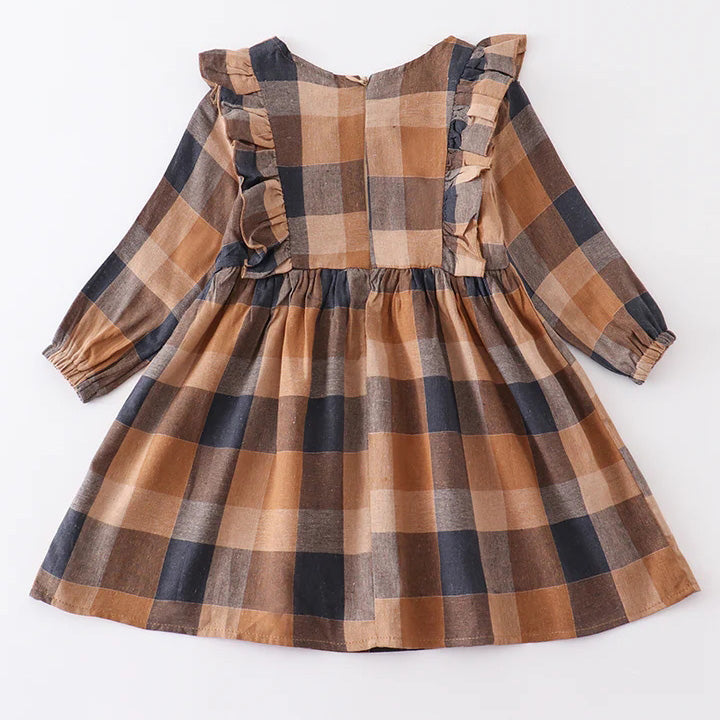 （In Stock E37-04-01）Girls Fall Plaid Cotton Dress