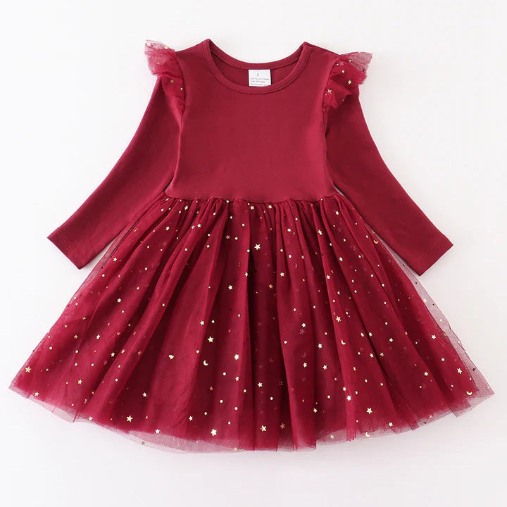 （In Stock L31-2-1）Girls Fuchsia Sequined Tulle Dress