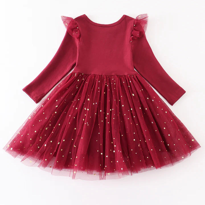 （In Stock L31-2-1）Girls Fuchsia Sequined Tulle Dress