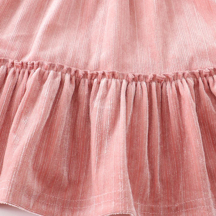 (In Stock E02-03-03)Girls Velvet Pink Ruffles Dress