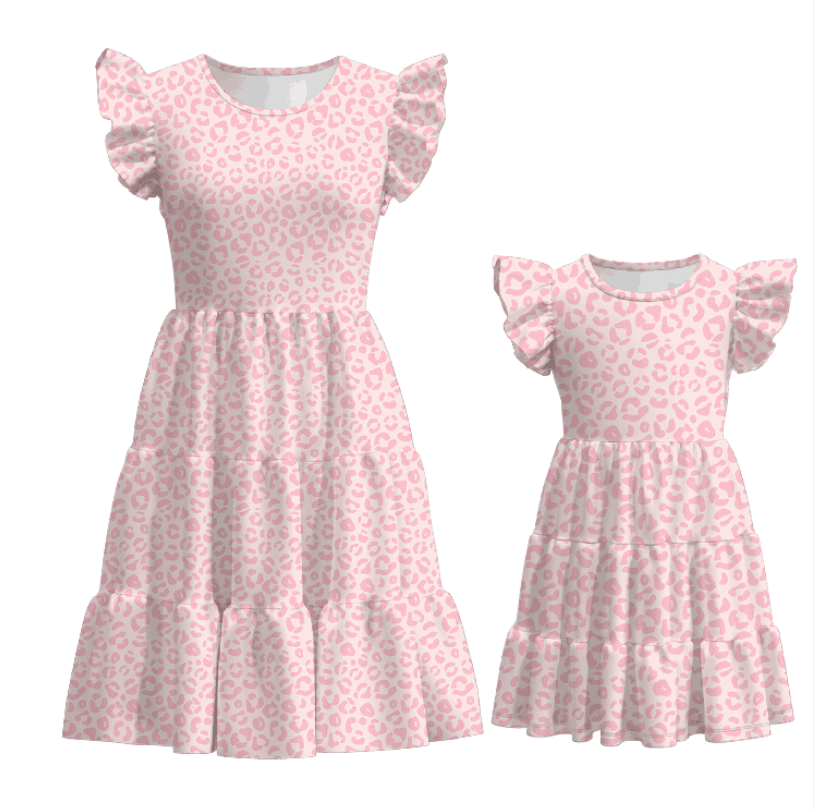 （Pre Order）Summer Mommy and Me Pink Leopard Print Dress