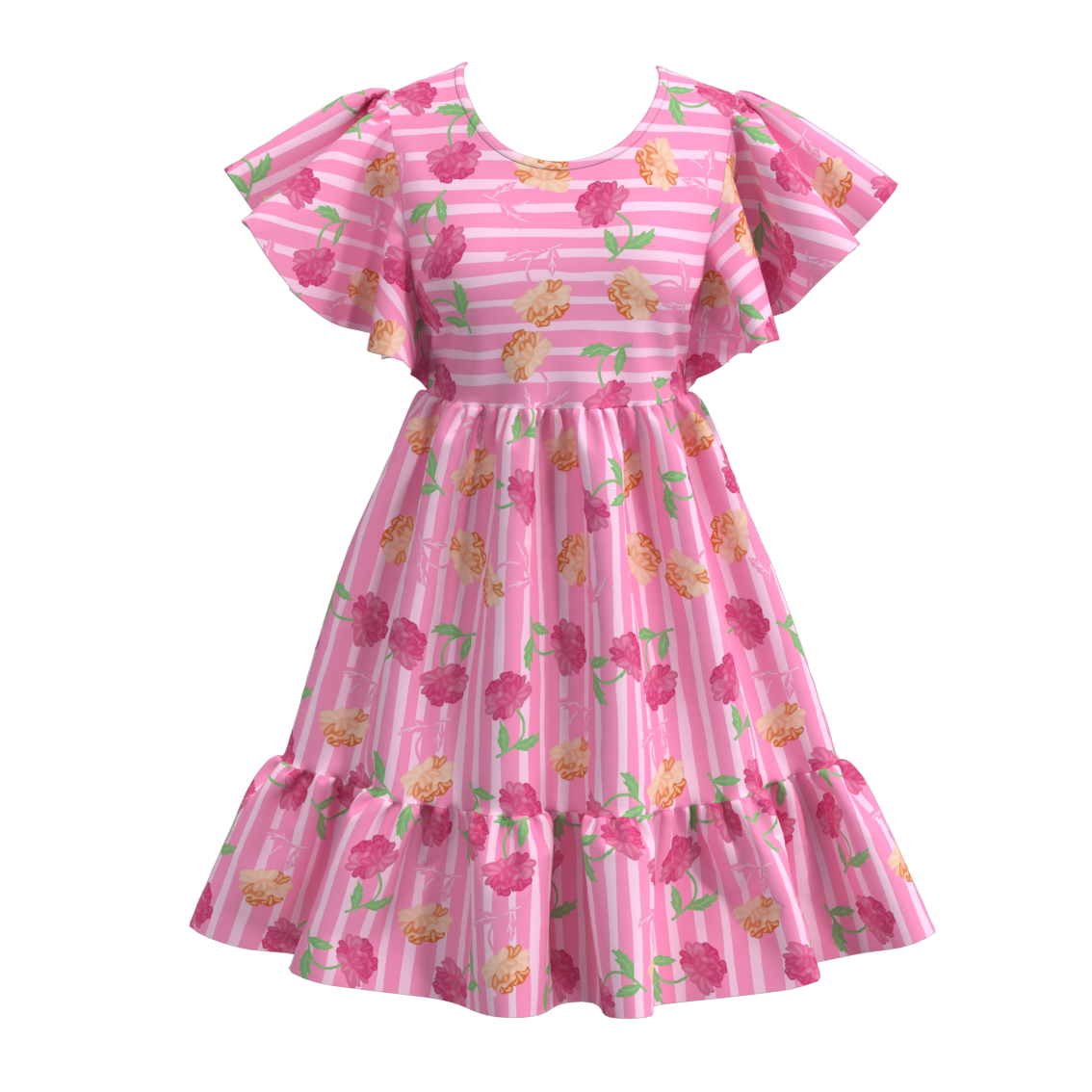 （Pre Order）Summer Flower Stripes Mommy and Me Dress